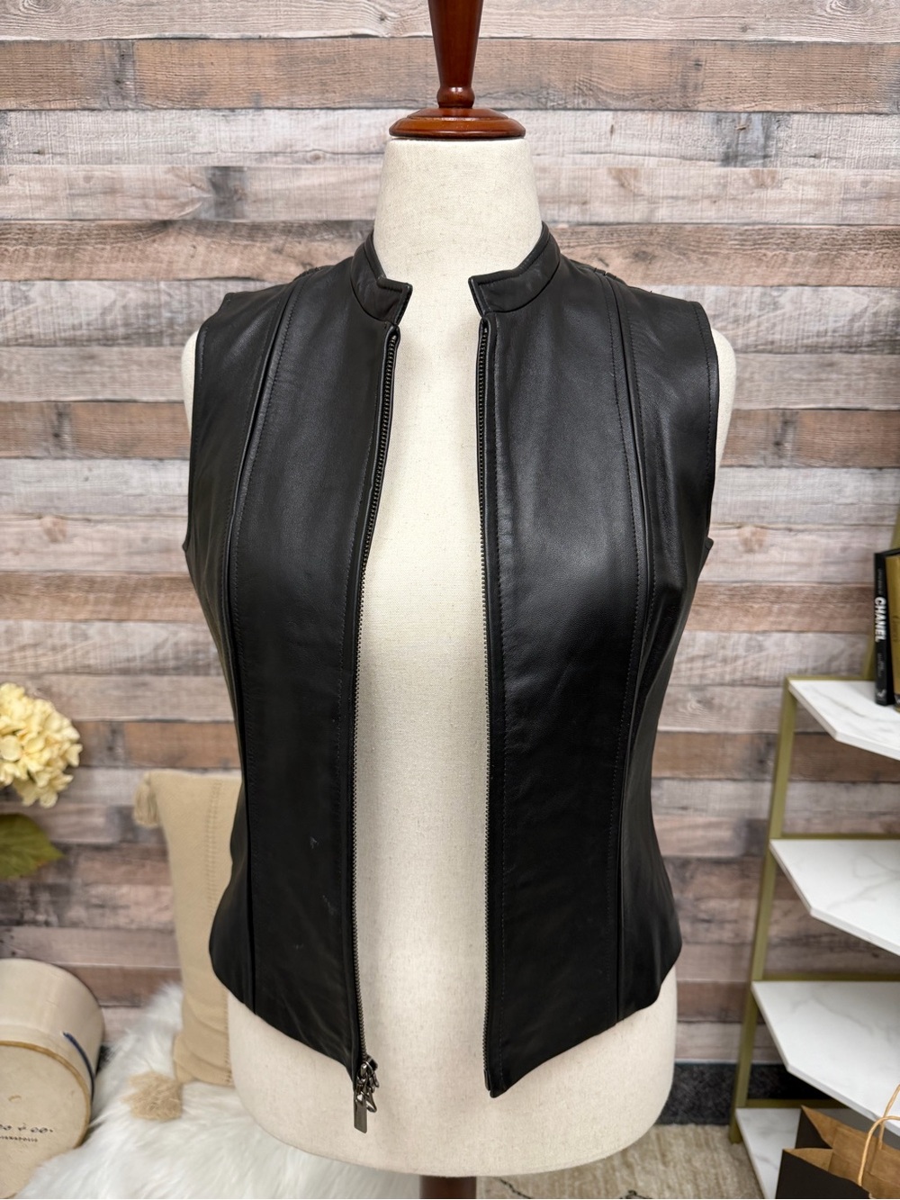 Siena Studio Black Zip-Up Leather Vest